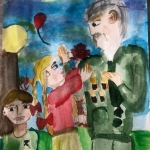 Сагадеева Елизавета, 10 лет, ''Поздравляем с Днём Победы!'', акварель, преп. Чистякова М.А.