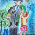 Валеева Азалия, 10 лет, С праздником, дедушка!, гуашь, пр.Гребнева О.И.