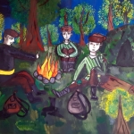 Михайлова Катя, 13 лет, У костра, гуашь, пр. Вилянова А.Ю.