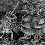 Каримова Алина , 14 лет, «Бой Урала с Дэвом», 2018 г., бум., граттаж, 42х60, Россия, Башкортостан, г. Стерлитамак, ДХШ № 1, пед. Зайнутдинова Р.Р