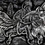 Каримова Алина , 14 лет, «Подарок Старца», 2018 г., бум., граттаж, 42х60, Россия, Башкортостан, г. Стерлитамак, ДХШ № 1, пед. Зайнутдинова Р.Р